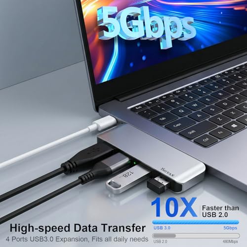 USB 3.0 Hub 4-Port Cable-Free USB Splitter for Laptop Left Side - color: Silvery(Left)