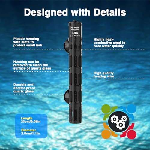 Aquarium Heater 200W, Submersible Fish Tank Heater with LED Digital Display, Auto Power-Off When Leaving Water & High Temp Protection, for Fresh and Salt Water Tanks 20-40 Gal - size: For Tanks 20-40 Gal