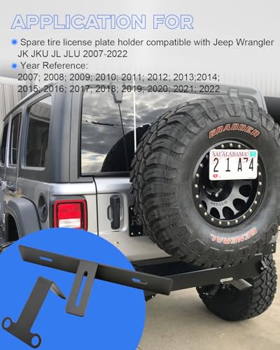 for Jeep Spare Tire License Plate Relocation Bracket Holder Compatible with 2007-2021 Jeep Wrangler JK JKU JL JLU, Black - size: For Jeep JK JL Spare Tire