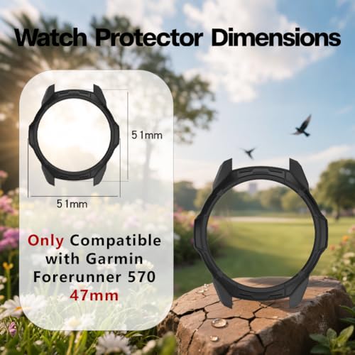 Watch Screen Protector for Garmin Forerunner 570 47mm and protective Case - color: Black