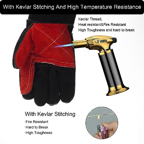 Long Welding Gloves 23.6 Inches 932℉,Heat/Fire Resistant Leather For Mig, Tig, Stick, Forge, BBQ, Grill, Fireplace - color: 23.6in Black