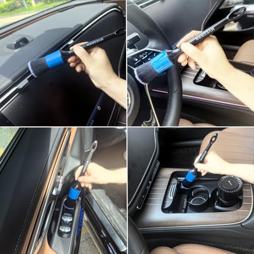 MVEQRRN 3pcs Car Detailing Brush Set,Boars Hair Detailing Brush Blue - color: 3pcs blue car detailing brush