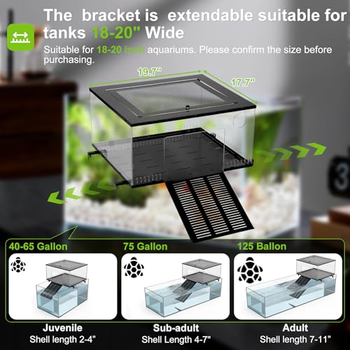 Brobear Above Tank Turtle Basking Platform –75 Gallons Acrylic Large Turtle Basking Platform, Fits 18-20" Wide Aquariums, Anti-Rust & Safe for Red-Eared Sliders, Easy to Install Escape-Proof Design
