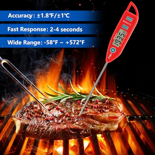 BOMATA 6 Pack Waterproof IPX7 Meat Thermometer Instant Read Food Thermometer with Long Probe for Water, Liquid, Kitchen Cooking, Grill,BBQ ! T101 X 6 Pcs (Black & Red & White)… - color: Black,Red,White