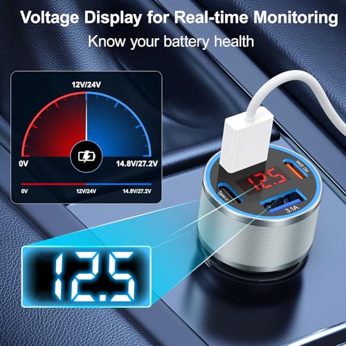 iPhone Fast Car Charger,65W 4-Port USB C Car Phone Charger with Voltmeter - color: Gray