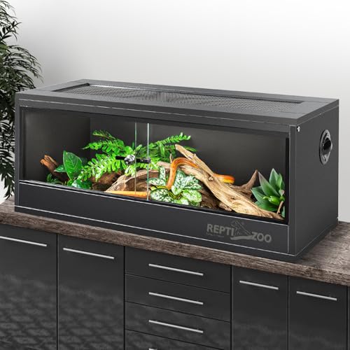 REPTI ZOO 20 Gallon PVC Reptile Tank, 30x12x12 inch Reptile Terrarium for Crested Gecko Frog Lizard Snake Turtle Hermit Crab, Leopard Gecko Enclosure with Sliding Door & Screen Ventilation - size: 30x12x12 inch