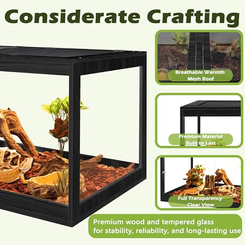 PROLEE Reptile Tank, 65 Gallon Beard Dragon Tank, Tempered Glass Reptile Encloure and Snake Tank with Locking Design for Lizard,Gecko,Chameleon (40"X19.5"X19.5",Black) - color: Black, size: 65 Gallon (40x19.5x19.5 Inch)