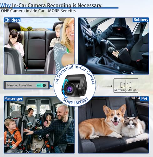 Rear View Mirror Dash Cam 3 Channel: 12" Rearview Dashcam with Detached 360° Front,Infrared Inside,Waterproof Backup Camera - GPS Loop Record Parking Monitoring for Car Truck RV Uber Driver