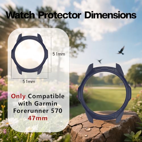 Watch Screen Protector for Garmin Forerunner 570 47mm and protective Case - color: Blue