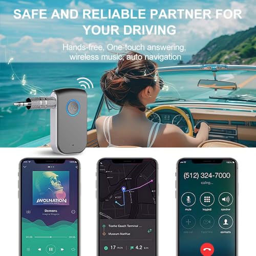 Bluetooth AUX Adapter for Car,3.5mm Wireless Receiver AUX Bluetooth Car Adapter,Hands-Free Call for Cars, Speakers, Stereo Systems and Headphones - color: grey