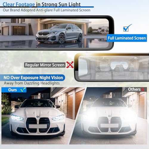 Rear View Mirror Dash Cam 3 Channel: 12" Rearview Dashcam with Detached 360° Front,Infrared Inside,Waterproof Backup Camera - GPS Loop Record Parking Monitoring for Car Truck RV Uber Driver