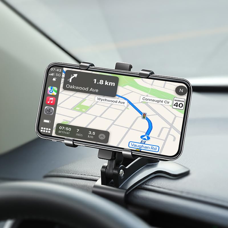 Car Phone Holder with Dashboard Phone Mount, Vertical & Horizontal Dashboard Mount for Clear Navigation, Universal Hands-Free Smartphone Stand for Commute Driving