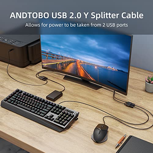 ANDTOBO USB 1 to 4 Splitter, USB 2.0 A Male to 4 USB Female Jack Y Splitter Hub Power Cord Extension Adapter Cable, Black