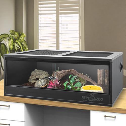 REPTI ZOO 35 Gallon PVC Reptile Tank, Reptile Terrarium for Crested Gecko Frog Lizard Snake Turtle Hermit Crab, 36x18x12 inch Leopard Gecko Enclosure with Sliding Door & Screen Ventilation - size: 36x18x12 inch