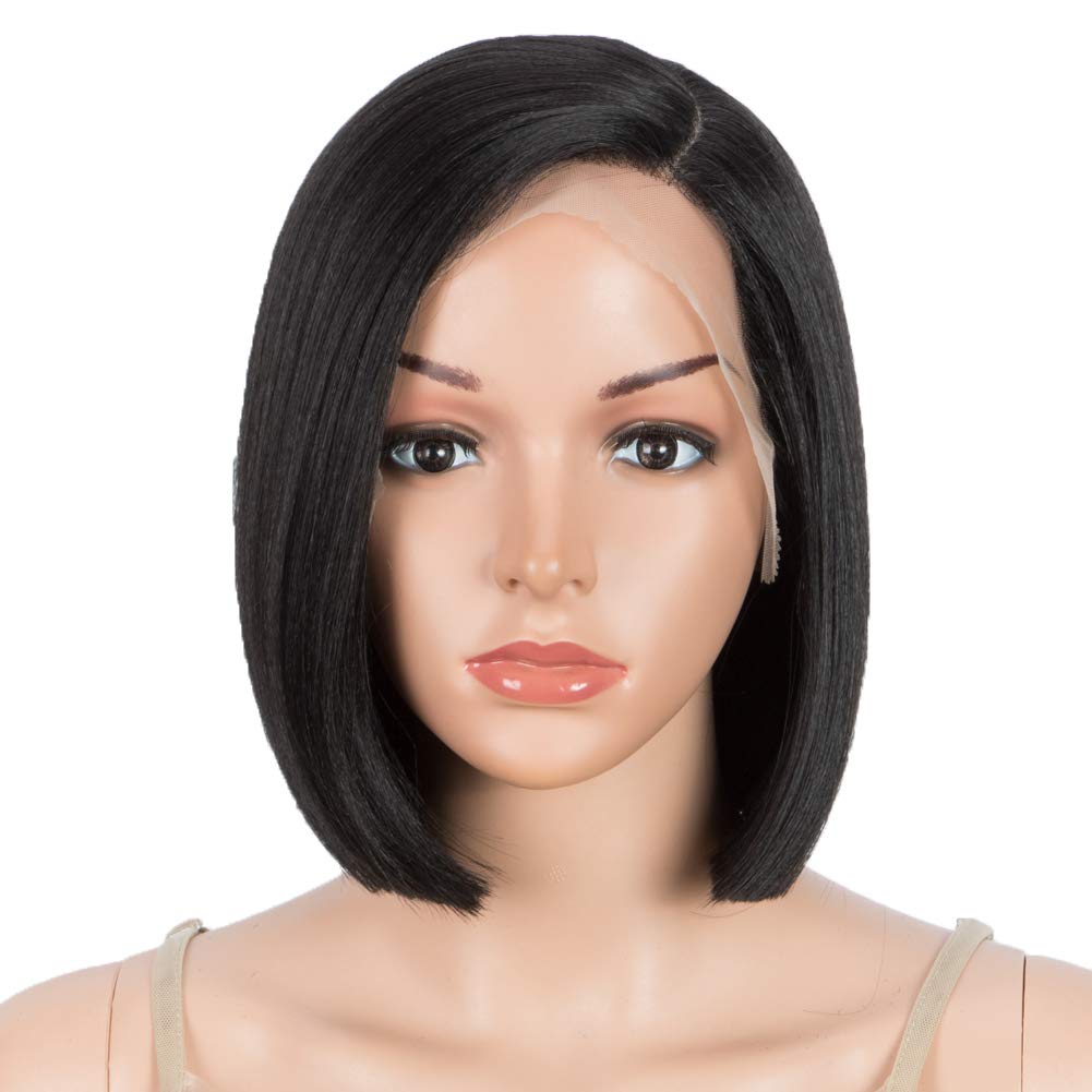 D  But Lace Front Wigs For Black Women Bob Wigs For White Women Synthetic Hair 9.5'' 120G Natural Straight Swiss Lace Heat Resis
