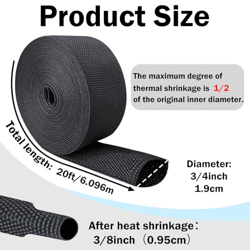 Heat Shrink Wire Loom, 20FT-3/4 Inch 2:1 Nylon Fabric Tubing - size: 3/4''×20ft
