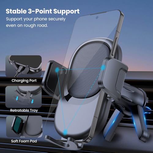 Upgraded Air Vent Car Phone Holder - Metal Hook Clip, 360° Rotation for All Smartphones