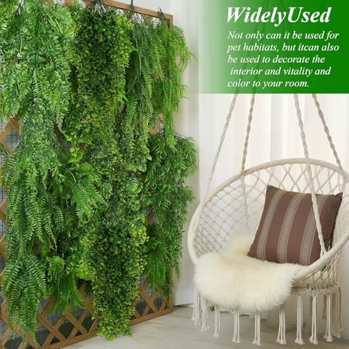 Suncalla Reptile Plants Terrarium Hanging Plants Vines Boston Climbing Terrarium Plant with Suction Cup for Bearded Dragons Lizards Crested Gecko Snake Crab Tank(Classic Series,Light Dark Green) - style: Classic Series