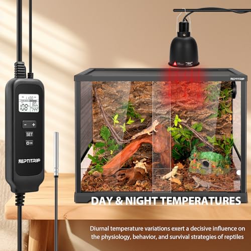 REPTITRIP 5.5 Inch Reptile Heat Lamp Fixture with PID Thermostat & 100W Ceramic Heat Emitter (Non-Light Emitting), Independent Day & Night Temperatures, Lampshade MAX 100W - size: 5.5 inch