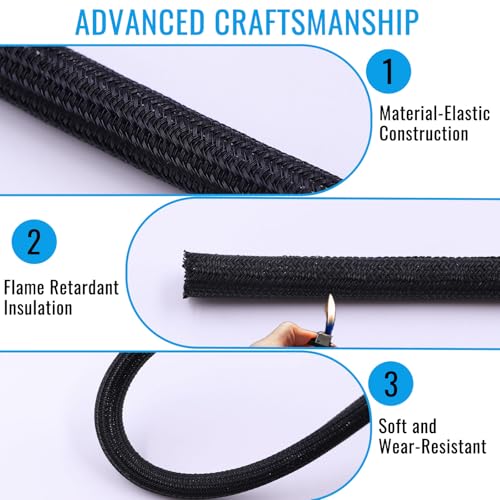 1/2" - 10Ft Split Braided Cable Sleeve, Wire Loom Tubing, Black - size: 1/2" - 10Ft