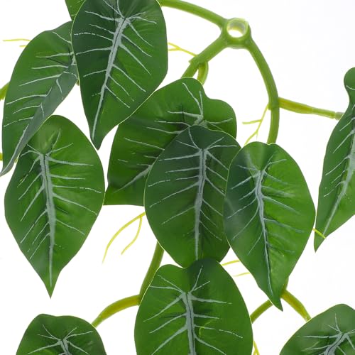 PRETYZOOM Reptile Tank Hanging Fake Plants for Terrarium with Suction Cup, Turtle Habitat Decorations, Lizard Tank Artificial Vine Leaves for Amphibians and Reptiles