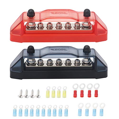 Recoil BBS25P Bus Bar 2 M5 Studs 5 Screw Terminal Power Distribution Block - style: Red & Black 2xM5 Studs 5 Screws Pair
