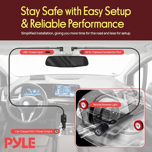 Pyle Dash Cam Rearview Mirror - 4.3” DVR Monitor Rear View Dual Camera Video Recording System in Full HD 1080p w/Built in G-Sensor Motion Detect Parking Control Loop Record Support - PLCMDVR49