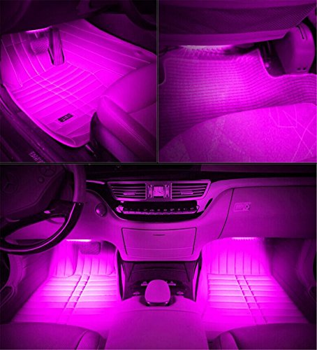 4PCS 48 LED Car Interior Lights, Pink Under Dash Light Kit - color: Pink 48 Lights