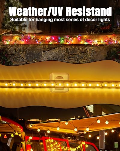 LZC 25 Pack Clear Adhesive Strips Hooks for Outdoor String Lights Clips - color: 25PCS Clear Light Hooks