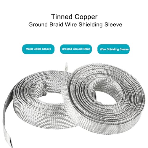 Tinned Copper Braided Cable Shielding Sleeve Metal Wire Loom Sheathing EMI RFI ESD Protector Grounding Mesh Flat Tubular Expandable 1/4" W(0.16" ID)-30FT - size: 1/4"W(0.16"ID)-30FT