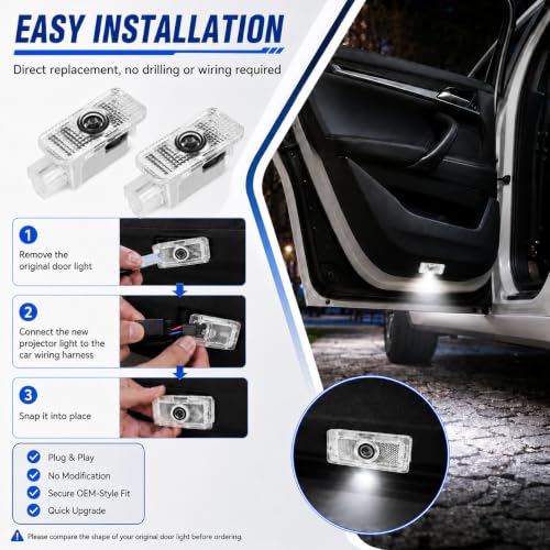 2Pcs Never Fade LED Door Light Logo Projection Compatible with Audi A3/A4/A5/A6/A7/A8/Q3/Q5/Q7/R8/TT/RS/S3/S4/S5/S6 Car Accessories - color: YBD-007