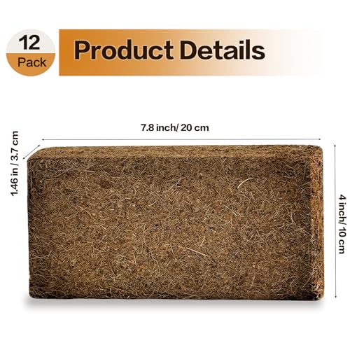 Cheardia 12 Packs High Nutrition Coconut Coir Brick, High Expansion Coconut Fiber Substrate with Low EC and PH Balance, Organic Coco Coir for Garden Soil Potting Flower Herbs Vegetables
