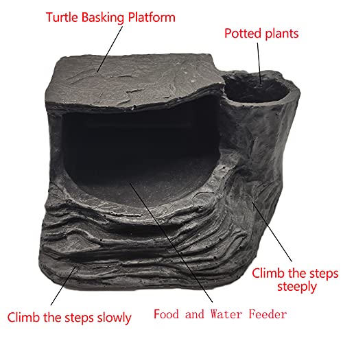 Tfwadmx Turtles Basking Platform Reptile Habitat Hiding Cave Amphibians Climbing Ramp Decorations Resin Fish Tank Aquarium Ornament for Frogs Newts Snakes Chameleons Lizard
