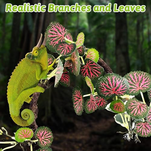 PINVNBY Flexible Bend-A-Branch Climbing Jungle Vines Reptile Plants for Terrarium Snake Enclosure Accessories for Leopard Crested Gecko Lizard Chameleon Frog (Red)