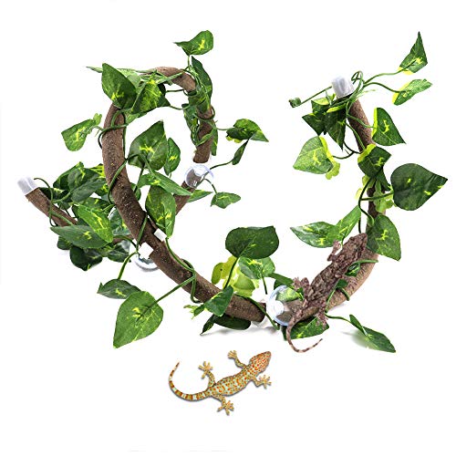 AYNEFY Flexible Vine Branch Jungle Rattan Long Vine Decoration Rattan Decoration Lifelike for Reptiles Pet Reptile Climbing Rattan Artificial Reptile - size: Rattan + folhas verdes de rabanete