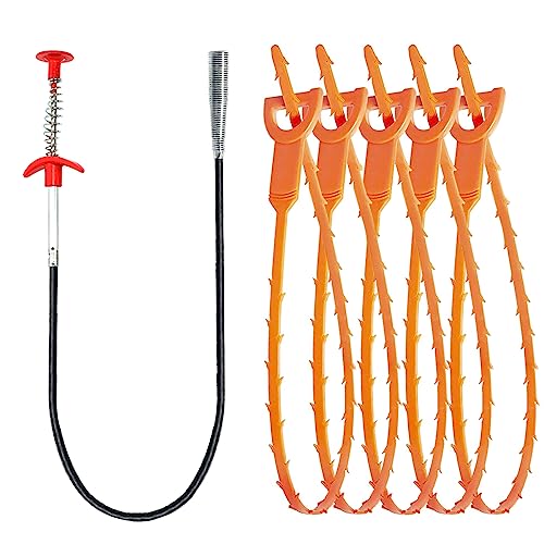 SDTC Tech 6-Pack 64 Inch Snake Drain Cleaner and 20 Inch Hair Clog Remover Flexible Spring Pipeline Claw Hook Retriever for Sewer Toilet Kitchen Sink Bathroom Tub - color: 5pcs 20inch+ 1pcs 64inch