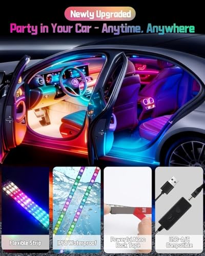 RGB-IC Car Interior Lights, 48 LED USB Under Dash Ambient Light Strips - color: APP RGBIC 48 Lights