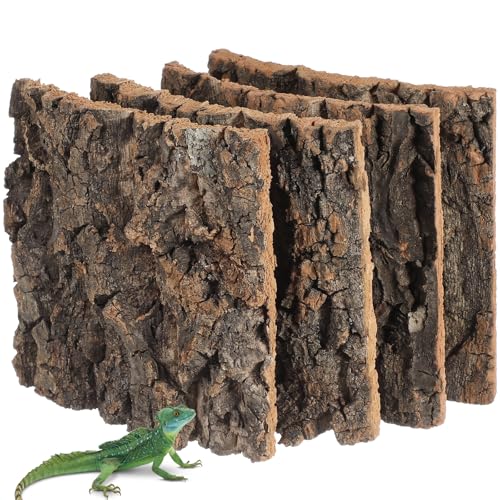 Totority Cork Bark Background 4-Piece Natural Cork Bark Sheets 3D Terrarium Backdrop for Bearded Dragon Gecko Lizard Frog Tank or Aquarium, Easy-Place Reptile Habitat Decor