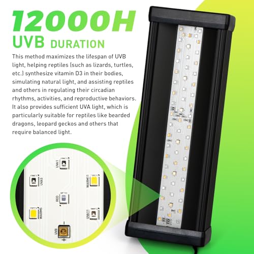 HNRLOY Reptile UVB LED Light Full Spectrum,18W UVA/UVB LED Reptile Light for Bearded Dragons,Chameleons, Turtles,Lizards,Geckos,Snakes, Adjustable Timer, Dimmable Reptile Lamp with 3 Lighting Modes - size: 9.9Inch