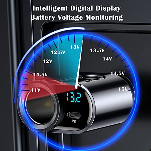 LIHAN USB C Fast Car Charger, 12V/24V Cigarette Lighter Socket Splitter
