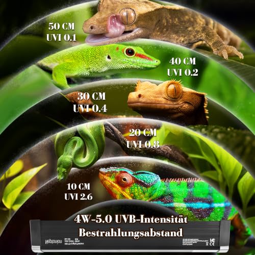 4W Reptile T5 HO UVB 6.5" 5.0 Light Fixture with Tube, Dedicated UVB Spot Hood for Terrariums, Suitable for Arid Reptiles Like Leopard Gecko - color: 5.0 Rainforest