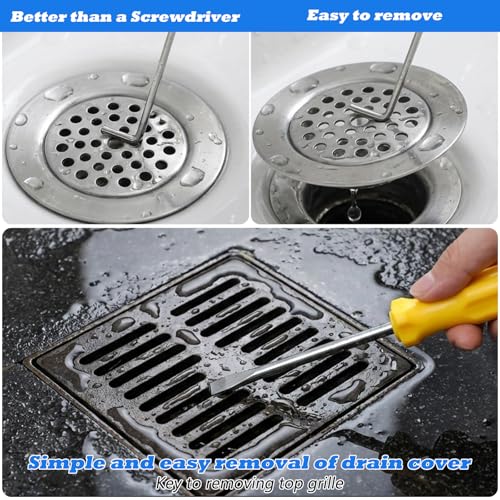 Drain Key Lifting Hooks - 6 Pack 304 Stainless Steel Drain Lifting Hooks, Shower Drains Grate Puller Keys, Lift Out Key for Easy Shower Drains Cleaning, Silver