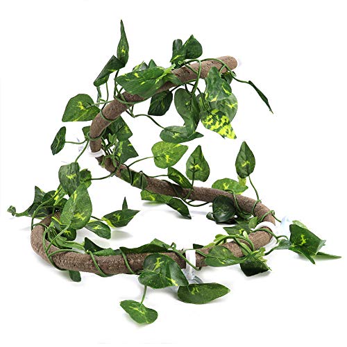 AYNEFY Flexible Vine Branch Jungle Rattan Long Vine Decoration Rattan Decoration Lifelike for Reptiles Pet Reptile Climbing Rattan Artificial Reptile - size: Rattan + folhas verdes de rabanete