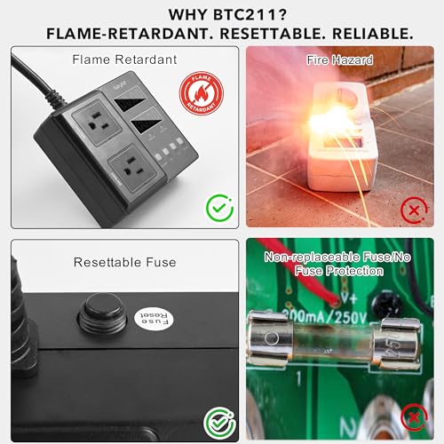 Temperature Controller 1650W 15A BTC211 Dual Digital Outlet Thermostat Plug, Pre-Wired, 2 Stage Heating and Cooling Mode, 110V - 240V, Fermentation BBQ Reptile Aquarium
