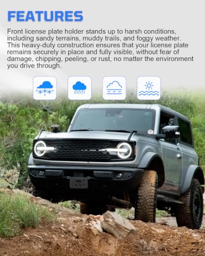 License Plate Holder for Bronco, Steel Front License Plate Frame No-Drilling License Plate Bracket Compatible with Ford Bronco 2026 2025 2024 2023 2022 2021 Standard Plastic Bumper Bronco Accessories - size: For Bronco Standard Bumper
