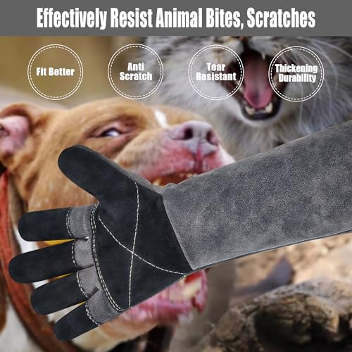 Long Welding Gloves 23.6 Inches 932℉,Heat/Fire Resistant Leather For Mig, Tig, Stick, Forge, BBQ, Grill, Fireplace - color: Grey