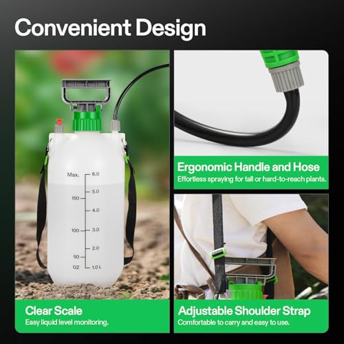 VIVOSUN 1.6 Gal/6L Pump Sprayer, Garden Water Sprayer for Plants, Weeds & Lawn Care, with 3 Nozzles, 50'' Long Hose & Pressure Relief Valve - size: 1.6 gal