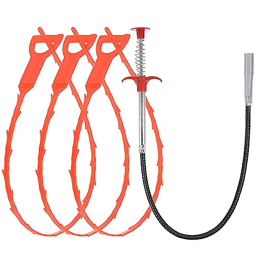 uxcell 3pcs 20 Inch Drain Hair Clog Remover Tool PP & 24 Inch Drain Cleaner Tool Sticks Stainless Steel Sewer Cleaning Hook Unclog Sink Unclogger for Toilet Bathtub Sewer, Red - color: Red, size: 24 Inch