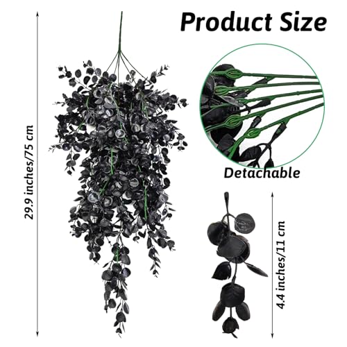 Hamiledyi 6 PCS Reptile Plants, Hanging Terrarium Plants, Artificial Leaves Habitat Decorations with Suction Cup, Fake Amphibian Plants for Bearded Dragon Lizard Hermit Crab Geckos Chameleon(Black) - size: 6 PCS