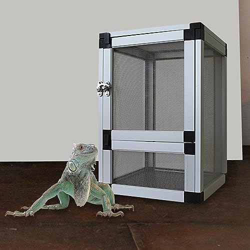 Reptiles Habitat Breeding Box Reptile Tank Portable Reptile Cage Air Screen Cages for Transport Small Animal Hamsters Crickets Gerbils, Silver - color: Silver